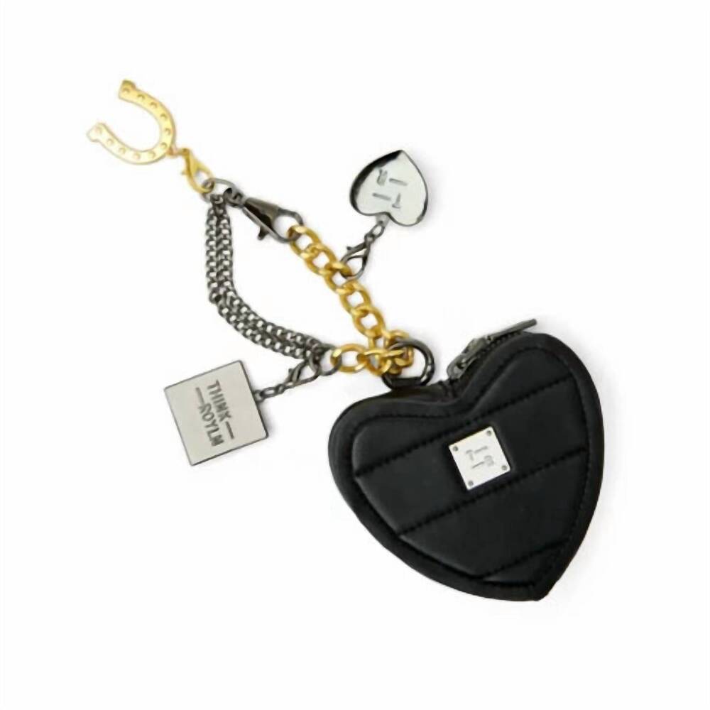 NEW THINK ROYLN women's love charm keychain heart pouch in gunmetal